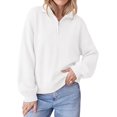 thumbnail image 1 of PRETTYGARDEN Women's Quarter Zip Pullover Oversized Sweaters Collared Neck, Long Balloon Sleeve, Jumper Tops, Soft Cozy Knit, Ribbed Hem, Loose Fit, Fall Outfits, Winter Fashion Clothing, 1 of 9