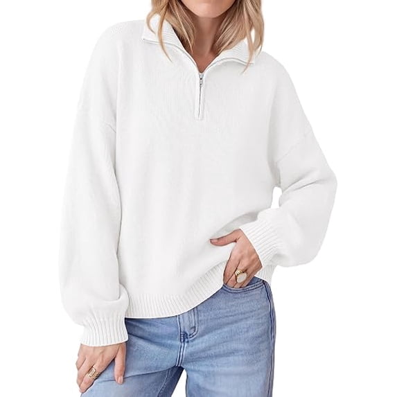 PRETTYGARDEN Women's Quarter Zip Pullover Oversized Sweaters Collared Neck, Long Balloon Sleeve, Jumper Tops, Soft Cozy Knit, Ribbed Hem, Loose Fit, Fall Outfits, Winter Fashion Clothing