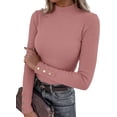 thumbnail image 1 of PRETTYGARDEN Women's Ribbed Mock Neck Long Sleeve Tops | Slim Fitted T-Shirts, Soft Stretch, Decorative Buttons, Going Out Work Casual Wear, Fall Outfits Layering Winter Clothes, 1 of 8