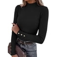 thumbnail image 1 of PRETTYGARDEN Women's Ribbed Mock Neck Long Sleeve Tops | Slim Fitted T-Shirts, Soft Stretch, Decorative Buttons, Going Out Work Casual Wear, Fall Outfits Layering Winter Clothes, 1 of 8