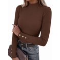 thumbnail image 1 of PRETTYGARDEN Women's Ribbed Mock Neck Long Sleeve Tops | Slim Fitted T-Shirts, Soft Stretch, Decorative Buttons, Going Out Work Casual Wear, Fall Outfits Layering Winter Clothes, 1 of 8