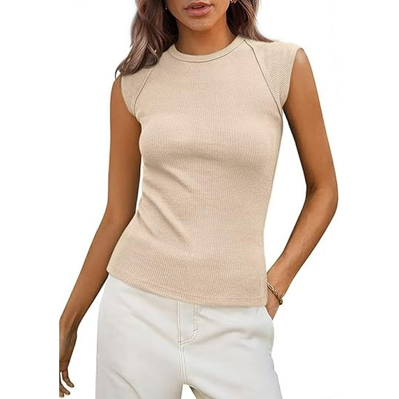PRETTYGARDEN Women's Ribbed Tank Tops Summer Cap Sleeve Slim Fitted Knit Basic Casual Tee Shirts Trendy Fashion Clothes