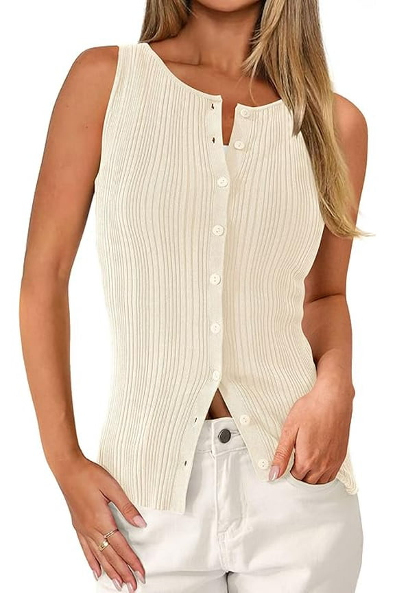 Women's Ribbed Tank Tops Summer Open Front Button Down Sleeveless Shirts Going Out Spring Fashion Vest Tops