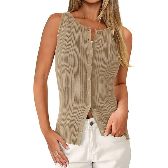 PRETTYGARDEN Women's Ribbed Tank Tops Summer Open Front Button Down Sleeveless Shirts Going Out Spring Fashion Vest Tops