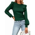 thumbnail image 1 of PRETTYGARDEN Women's Ruffle Long Sleeve Sweaters Crew Neck Lightweight Sweater Fall Trendy Ribbed Knit Pullover Tops, 1 of 9