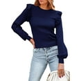 thumbnail image 1 of PRETTYGARDEN Women's Ruffle Long Sleeve Sweaters Crew Neck Lightweight Sweater Fall Trendy Ribbed Knit Pullover Tops, 1 of 9