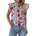 thumbnail image 1 of PRETTYGARDEN Women's Ruffle Short Sleeve Summer Tops Trendy Floral Trim Neck Casual Dressy Chiffon Boho Blouses Shirts, 1 of 7