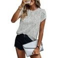 thumbnail image 1 of PRETTYGARDEN Women's Shirts Summer Casual Crewneck Lace Crochet Short Sleeve Blouses Cute Floral Print Loose Tunic Tops, 1 of 7