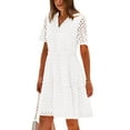thumbnail image 1 of PRETTYGARDEN Women's Short Sleeve Mini Dress Summer V Neck Hollow Out Eyelet Ruffle A Line Swing Short Dresses, 1 of 7