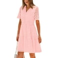 thumbnail image 1 of PRETTYGARDEN Women's Short Sleeve Mini Dress Summer V Neck Hollow Out Eyelet Ruffle A Line Swing Short Dresses, 1 of 7