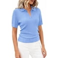 thumbnail image 1 of PRETTYGARDEN Women's Short Sleeve Sweater Spring Polo Shirts Ribbed Knit V Neck Business Casual Tops Summer Work Clothes, 1 of 9