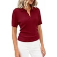 thumbnail image 1 of PRETTYGARDEN Women's Short Sleeve Sweater Spring Polo Shirts Ribbed Knit V Neck Business Casual Tops Summer Work Clothes, 1 of 9