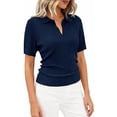 thumbnail image 1 of PRETTYGARDEN Women's Short Sleeve Sweater Spring Polo Shirts Ribbed Knit V Neck Business Casual Tops Summer Work Clothes, 1 of 8