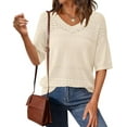 thumbnail image 1 of PRETTYGARDEN Women's Short Sleeve Sweater Tops Spring Summer Casual V Neck Ribbed Knit Trendy Eyelet Blouse T Shirts, 1 of 10