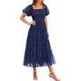 thumbnail image 1 of PRETTYGARDEN Women's Smocked Tulle Midi Dress Summer Square Neck Puffy Short Sleeve Ruffle Wedding Guest Party Dresses, 1 of 10