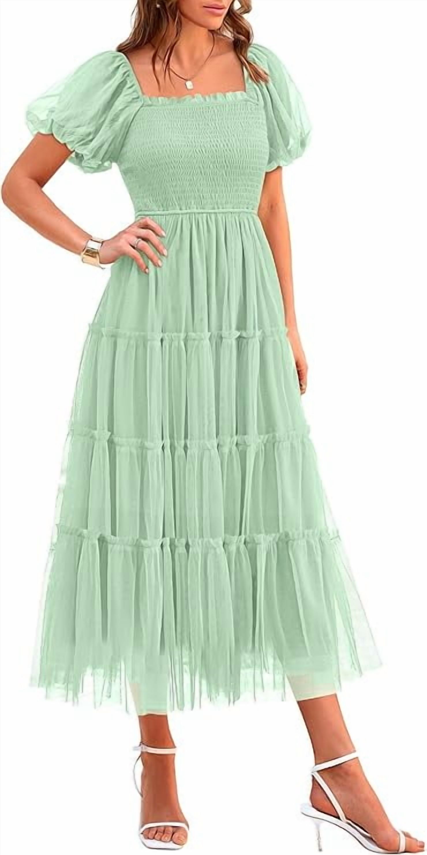 slim fit dress slacks Surreal Lace-Up Back Tulle Midi Dress Mint– Selfie Leslie main image 0