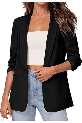 Women's Spring Blazers Business Casual Outfits Open Front Ruched 3/4 Sleeve Lightweight Work Suits Jackets