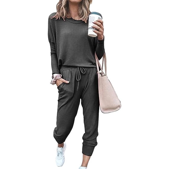 PRETTYGARDEN Women's Spring Fall 2 Piece Lounge Outfit Long Sleeve Crewneck Pullover Tops High Waisted Pants Set Tracksuit