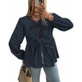 thumbnail image 1 of PRETTYGARDEN Women's Spring Fall Babydoll Peplum Blouse Shirt Puff Long Sleeve Bow Tie Front Trendy Cute Y2K Going Out Tops, 1 of 10