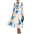 thumbnail image 1 of PRETTYGARDEN Women's Spring Floral Midi Dress Casual Fall V Neck Long Sleeve Flowy Beach Wedding Guest Vacation Dresses, 1 of 6