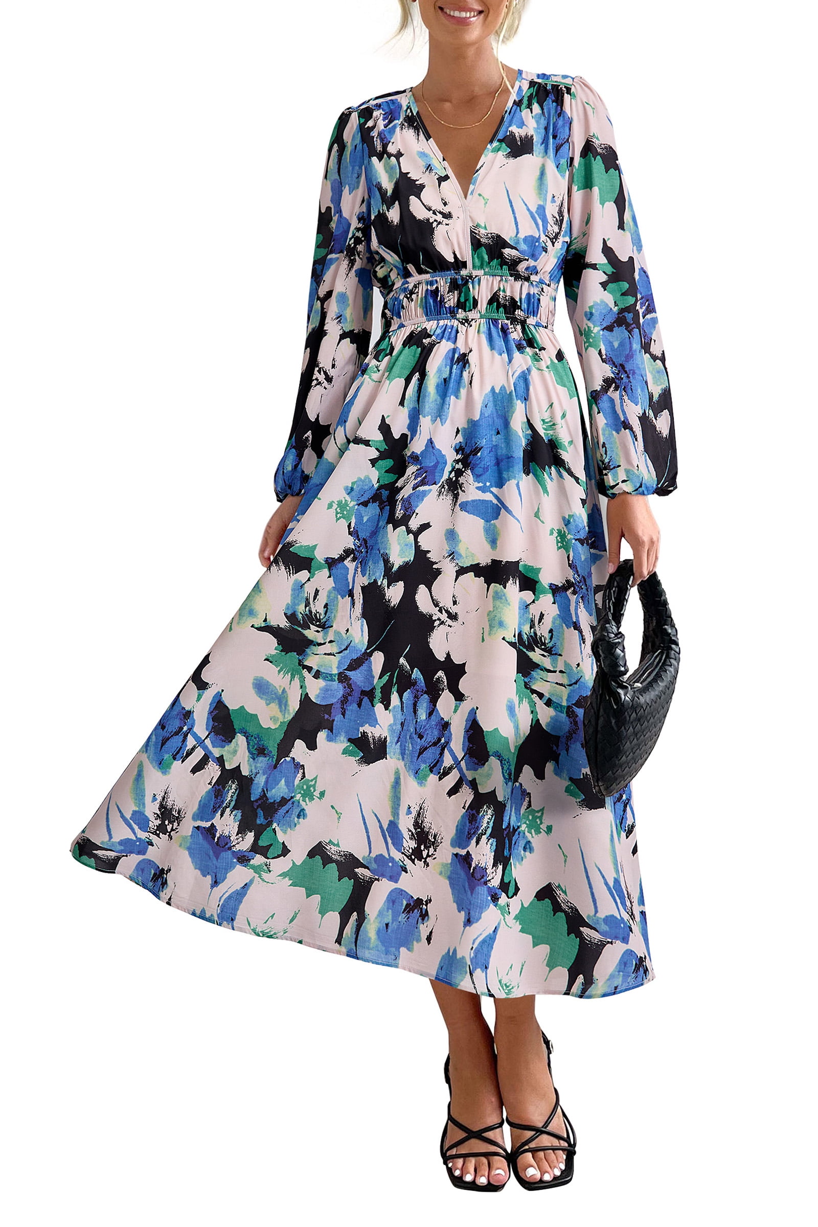 TrendAura Rose Print Vacation Dress For Women Soft Cotton Silk Blend Breezy Spring Getaway main image 1