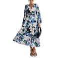 thumbnail image 1 of PRETTYGARDEN Women's Spring Floral Midi Dress Casual Fall V Neck Long Sleeve Flowy Beach Wedding Guest Vacation Dresses, 1 of 6