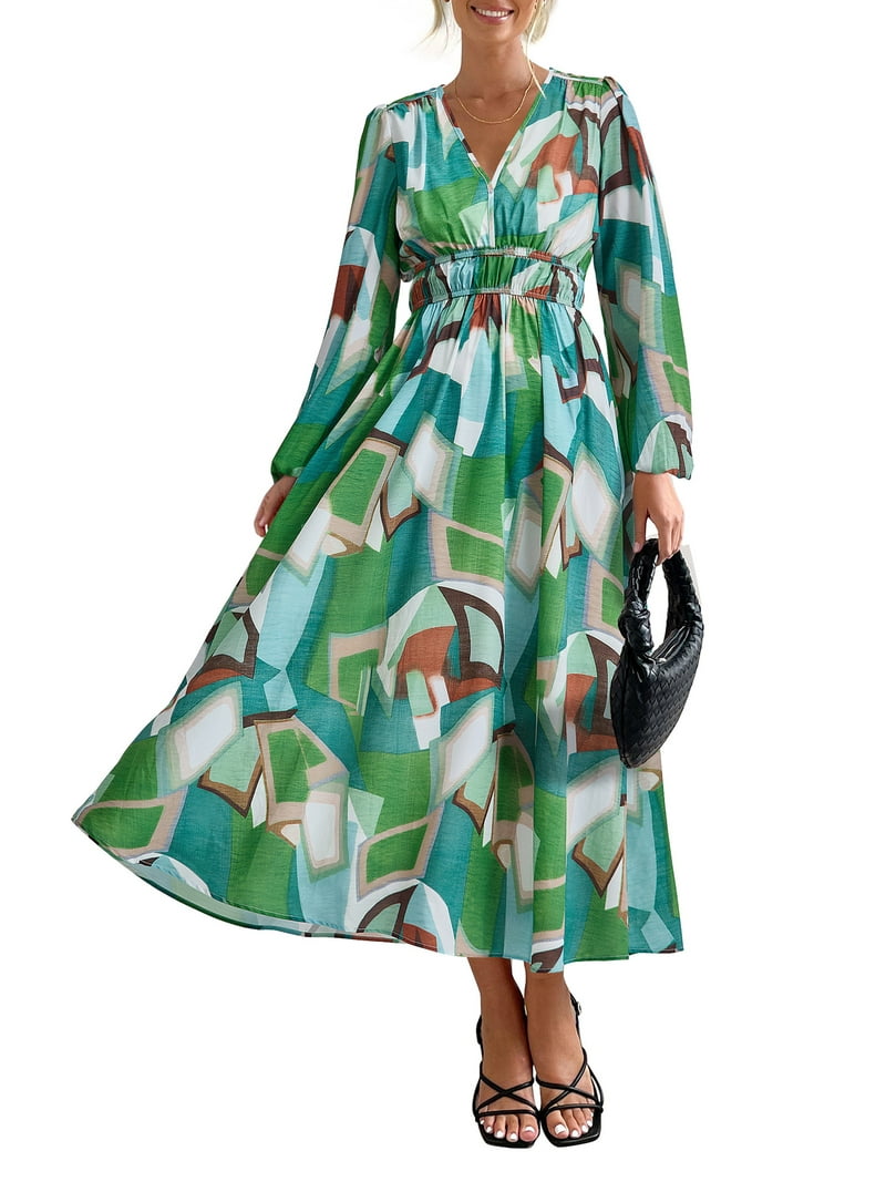 PRETTYGARDEN Women's Spring Floral Midi Dress Casual Fall V Neck Long  Sleeve Flowy Beach Wedding Guest Vacation Dresses - Walmart.com