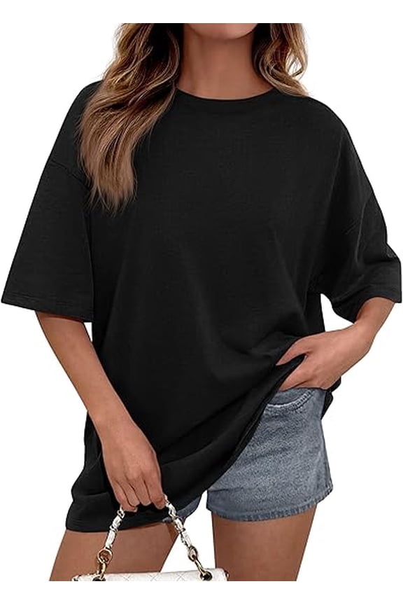 Women's Spring Going Out Tops Casual Short Sleeve Crewneck Loose Fit Basic Cute Tee Shirts Summer Outfits