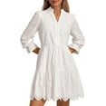 thumbnail image 1 of PRETTYGARDEN Women's Spring Long Puff Sleeve Mini Dress Hollow Out Lace V Neck A Line Ruffle Casual Party Dresses, 1 of 10