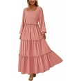 thumbnail image 1 of PRETTYGARDEN Women's Spring Long Sleeve Smocked Maxi Dress Casual Square Neck Swiss Dot Tiered Ruffle Flowy Pocket Dresses, 1 of 10