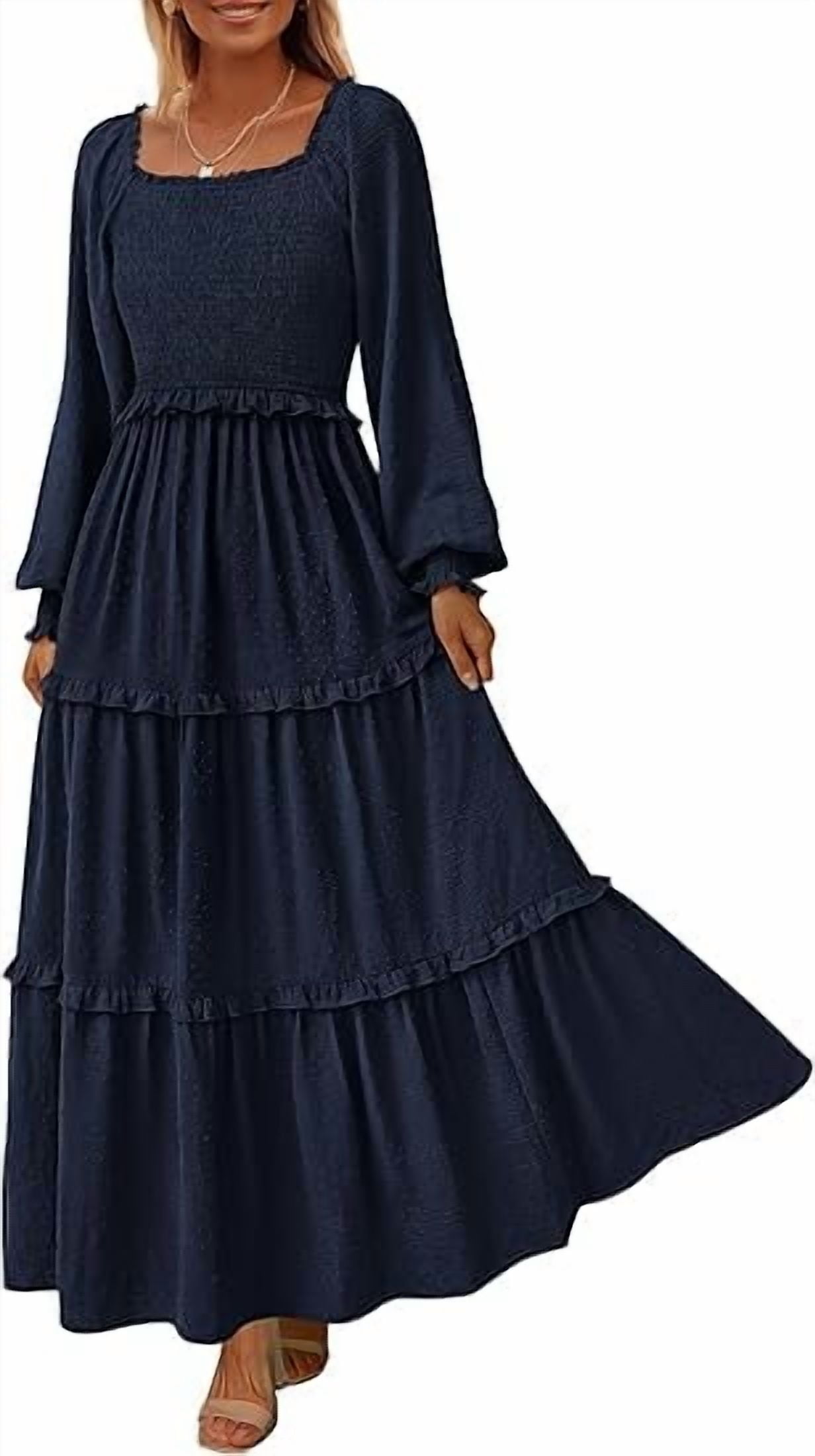 PRETTYGARDEN Women's Spring Long Sleeve Smocked Maxi Dress Casual ...