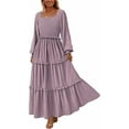 thumbnail image 1 of PRETTYGARDEN Women's Spring Long Sleeve Smocked Maxi Dress Casual Square Neck Swiss Dot Tiered Ruffle Flowy Pocket Dresses, 1 of 10