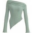 thumbnail image 1 of PRETTYGARDEN Women's Spring Long Sleeve Y2K Crop Top Trendy Off Shoulder Asymmetrical Fitted Knit Tee Shirts Going Out Tops, 1 of 8