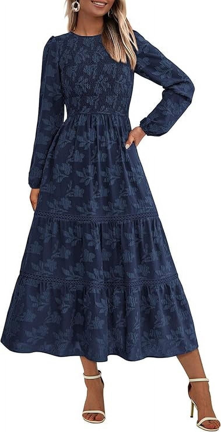 PRETTYGARDEN Women's Spring Midi Dress Fall Elegant Long Sleeve Smocked  Flowy Boho Floral Wedding Guest Party Dresses - Walmart.com