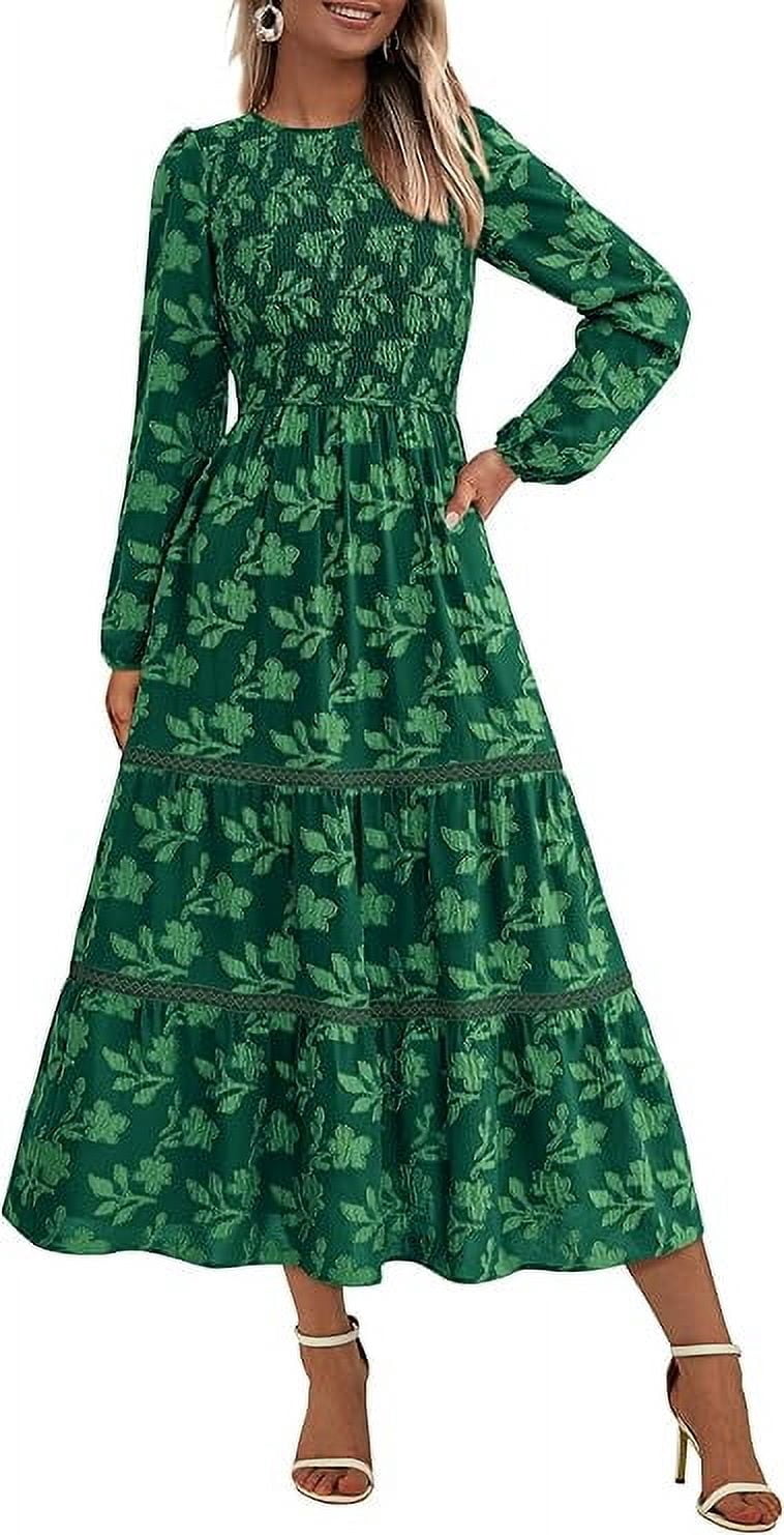 PRETTYGARDEN Women's Spring Midi Dress Fall Elegant Long Sleeve Smocked  Flowy Boho Floral Wedding Guest Party Dresses - Walmart.com