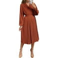 thumbnail image 1 of PRETTYGARDEN Women's Spring Midi Dress Long Puff Sleeve Wrap V Neck Flowy Ruffle Pleated Casual Fall Dresses, 1 of 6