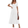 thumbnail image 1 of PRETTYGARDEN Women's Spring Midi Sweater Dresses Elegant Pleated Ribbed Knit Short Sleeve V Neck A Line Summer Outfits, 1 of 10