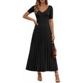 thumbnail image 1 of PRETTYGARDEN Women's Spring Midi Sweater Dresses Elegant Pleated Ribbed Knit Short Sleeve V Neck A Line Summer Outfits, 1 of 10