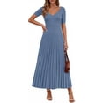 thumbnail image 1 of PRETTYGARDEN Women's Spring Midi Sweater Dresses Elegant Pleated Ribbed Knit Short Sleeve V Neck A Line Summer Outfits, 1 of 10