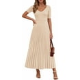 thumbnail image 1 of PRETTYGARDEN Women's Spring Midi Sweater Dresses Elegant Pleated Ribbed Knit Short Sleeve V Neck A Line Summer Outfits, 1 of 10