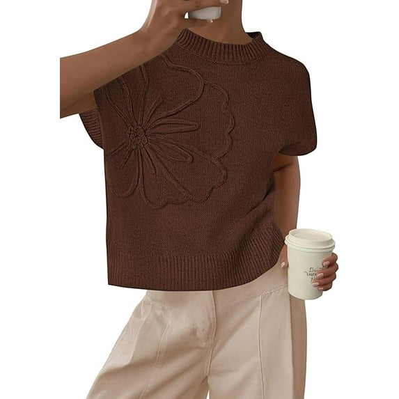 PRETTYGARDEN Women's Spring Sweater Vest Trendy Flower Knit Short Sleeve Cute Pullover Tank Tops Summer Fashion Clothing