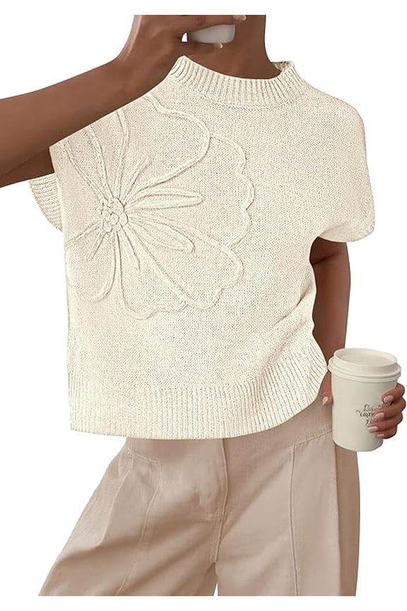 Women's Spring Sweater Vest Trendy Flower Knit Short Sleeve Cute Pullover Tank Tops Summer Fashion Clothing