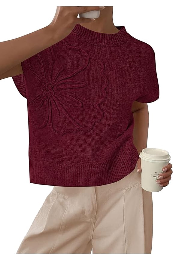 Women's Spring Sweater Vest Trendy Flower Knit Short Sleeve Cute Pullover Tank Tops Summer Fashion Clothing