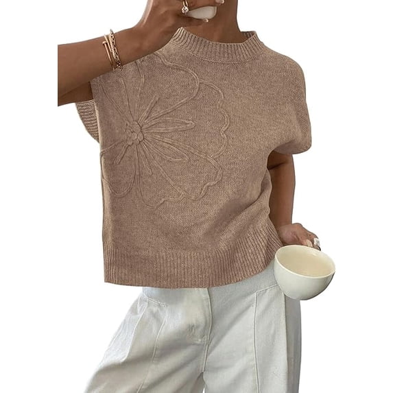 PRETTYGARDEN Women's Spring Sweater Vest Trendy Flower Knit Short Sleeve Cute Pullover Tank Tops Summer Fashion Clothing