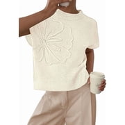 Women's Spring Sweater Vest Trendy Flower Knit Short Sleeve Cute Pullover Tank Tops Summer Fashion Clothing