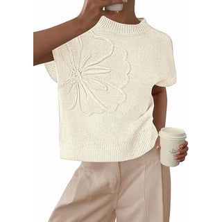 PRETTYGARDEN Women's Spring Sweater Vest Trendy Flower Knit Short Sleeve Cute Pullover Tank Tops Summer Fashion Clothing
