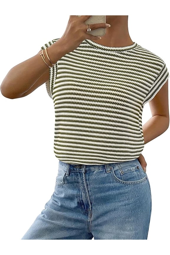 Women's Spring Vest Tops Cap Sleeve Striped Shirt Knit Tank Top Summer Beach Vacation Clothes