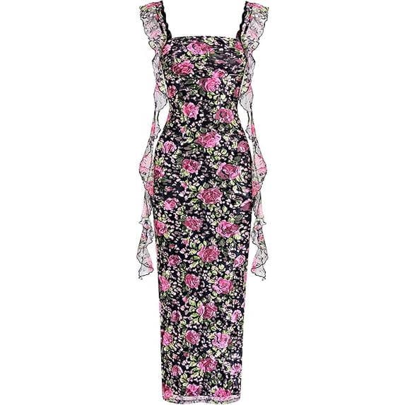 PRETTYGARDEN Women's Spring Wedding Guest Dress Summer Formal Sleeveless Elegant Floral Lace Cocktail Maxi Long Dresses