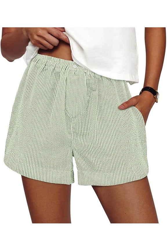 Women's Striped Boxer Shorts Summer Trendy Casual Elastic Waist Lounge Sleep Pajama Bottoms Beach Shorts