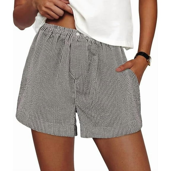 PRETTYGARDEN Women's Striped Boxer Shorts Summer Trendy Casual Elastic Waist Lounge Sleep Pajama Bottoms Beach Shorts